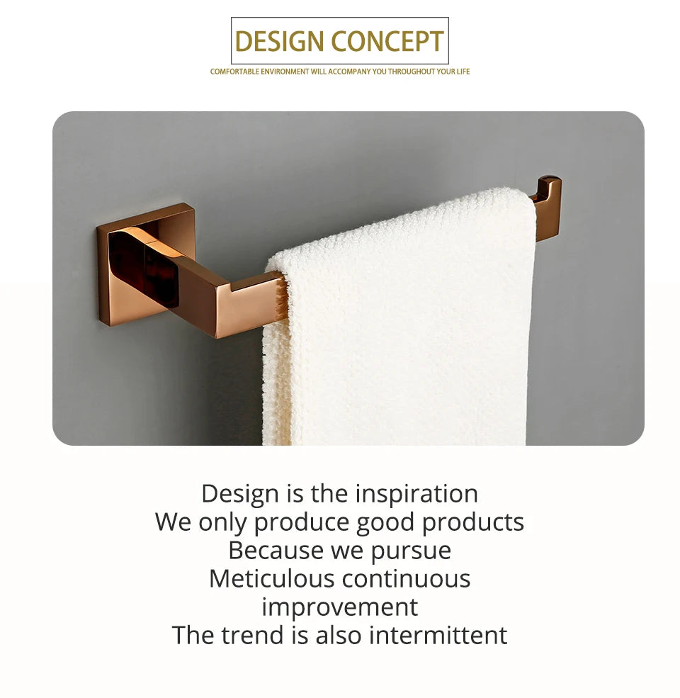 Rose Gold Bathroom Accessories Set Wall Mount Shelf Toilet Bath Hardware Paper Holder Towel Bar Rack Rail Rod Robe Hook Hanger