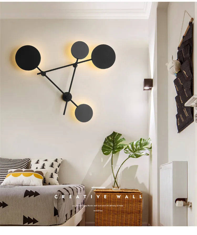 Modern Industry Round Wall Lamps Bedroom Bedside Lamp Led Wall Sconce Light Fixtures Black Iron Luminaire Indoor Loft Home