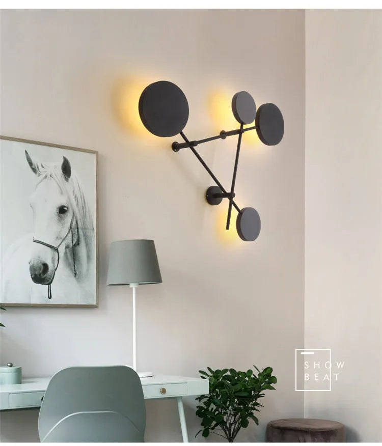 Modern Industry Round Wall Lamps Bedroom Bedside Lamp Led Wall Sconce Light Fixtures Black Iron Luminaire Indoor Loft Home