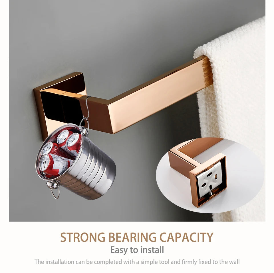 Rose Gold Bathroom Accessories Set Wall Mount Shelf Toilet Bath Hardware Paper Holder Towel Bar Rack Rail Rod Robe Hook Hanger