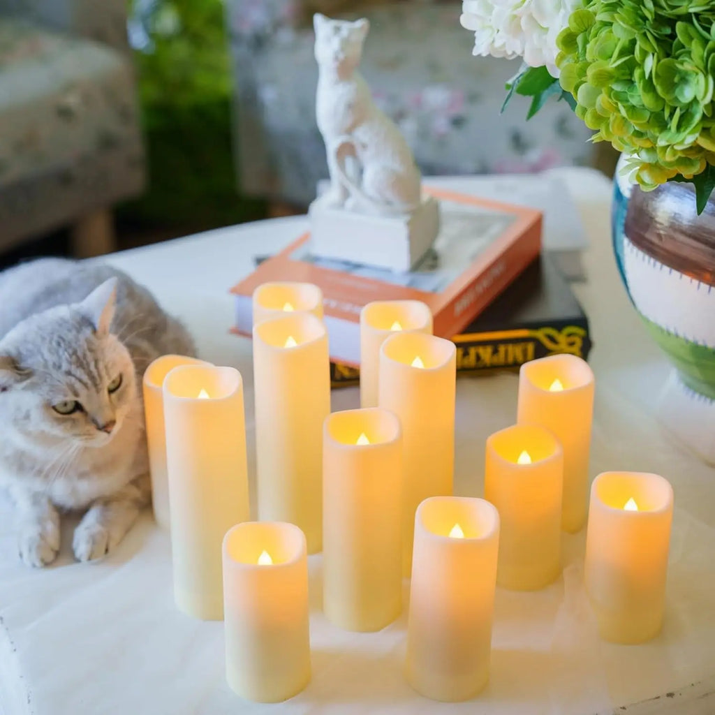 9-180PCS Flameless LED Candles for Wedding Artificial Candles LED Pillar Candle for Concert Decor Battery Powered with Remote