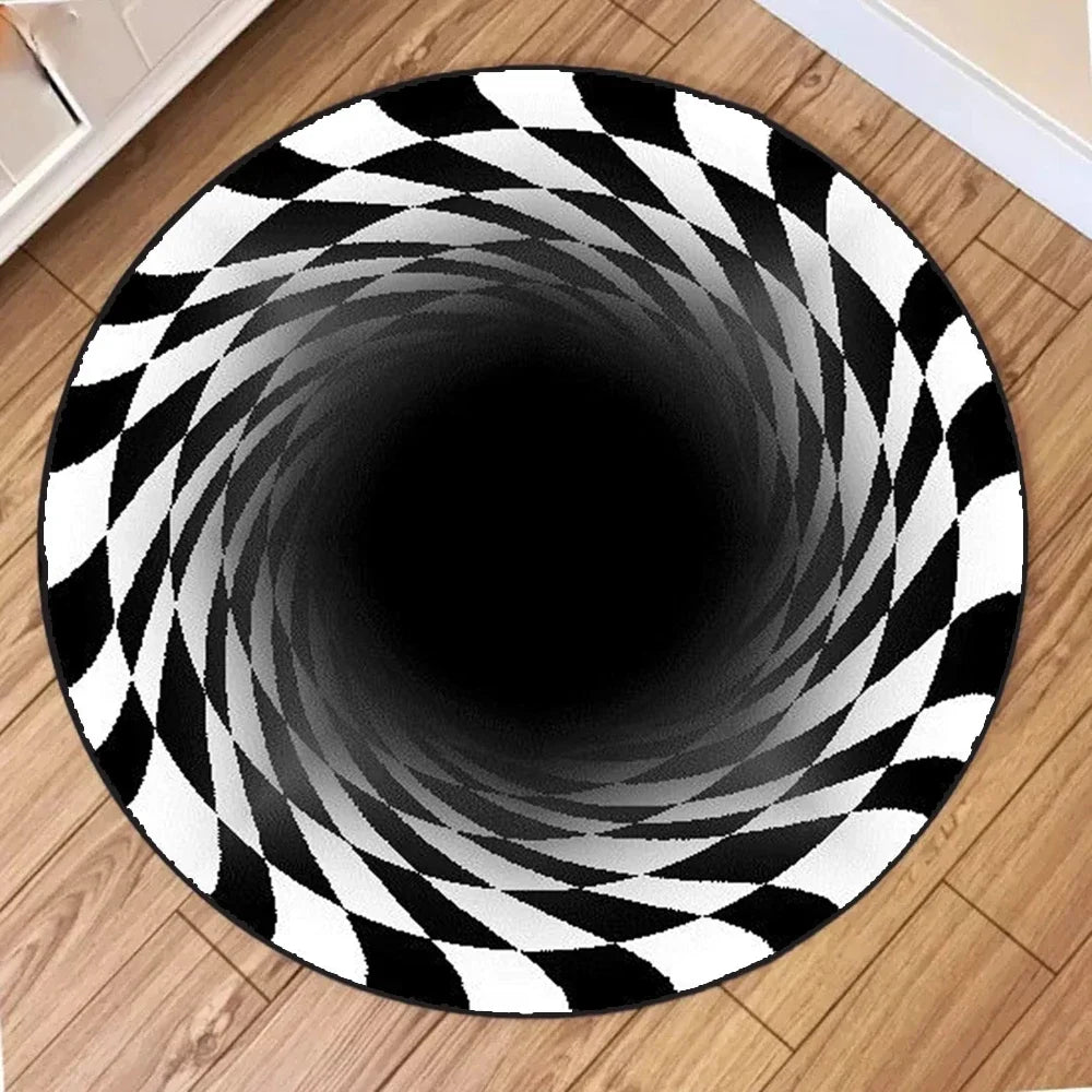 Round Carpet Mat New 3D Visual Illusion Spiral Rug Floor Mats for Bedroom Living Room Decoration Creative Rugs The Black Trap