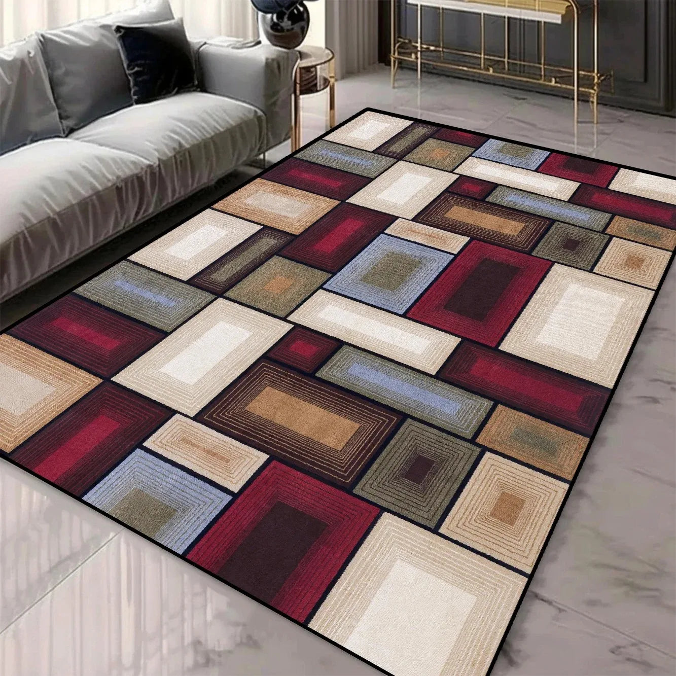 Geometric Pattern 3D Area Rugs for Living Room and bedroom decor Washable Carpets with Non-slip Backing European Inspired Mats