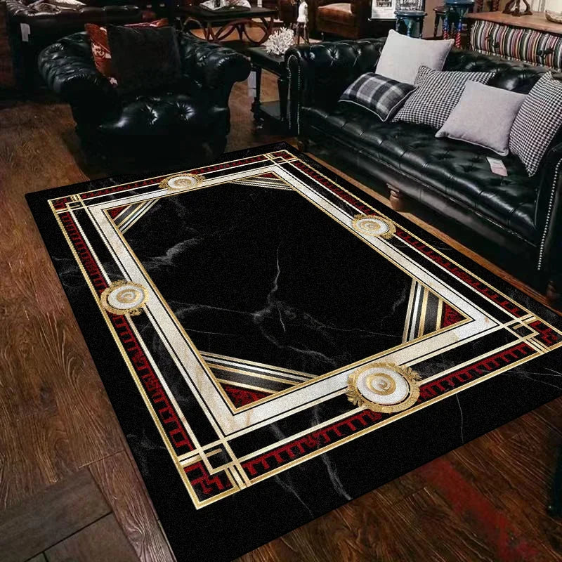 Black Gold Marble Carpet for Living Room Decorations Sofa Table Large Area Rugs Bedroom Luxury Long Floor Mat Anti-slip Doormat