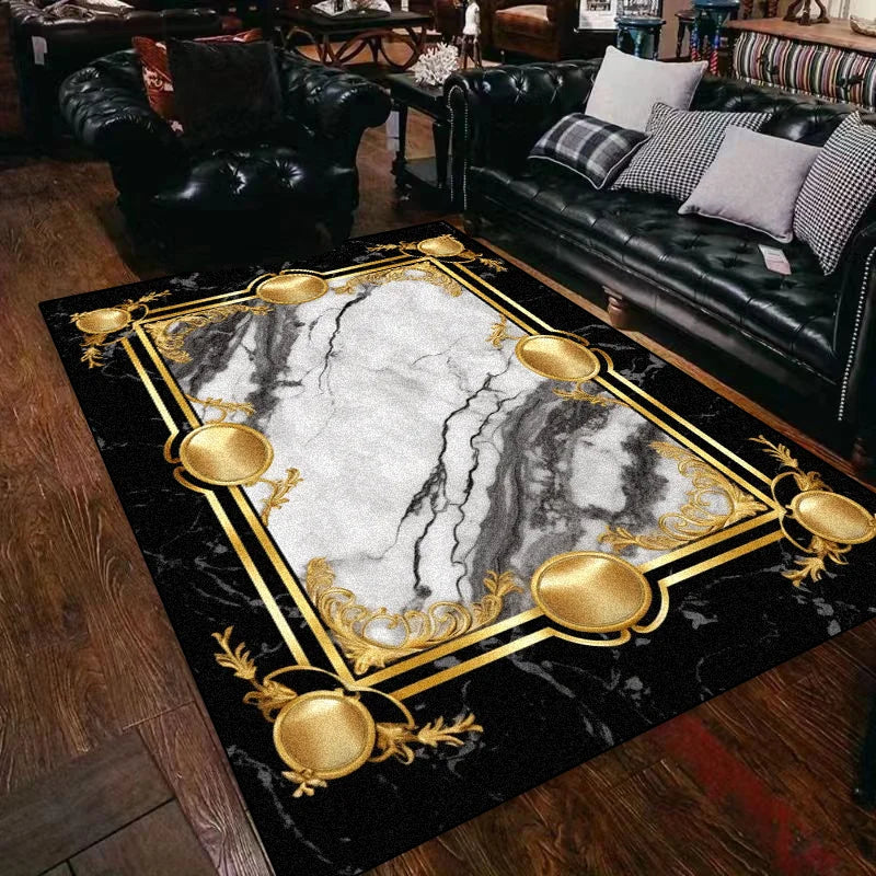 Black Gold Marble Carpet for Living Room Decorations Sofa Table Large Area Rugs Bedroom Luxury Long Floor Mat Anti-slip Doormat
