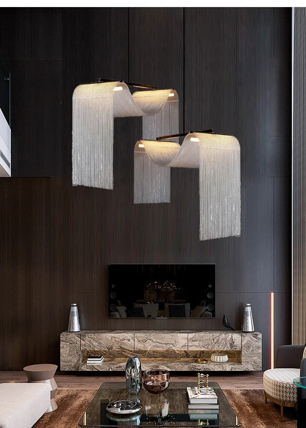 Living Room High Ceiling Home Decor Pendant Lights Modern Designer LED Kitchen Island Hanging Lamps for Ceiling Loft Staircase L