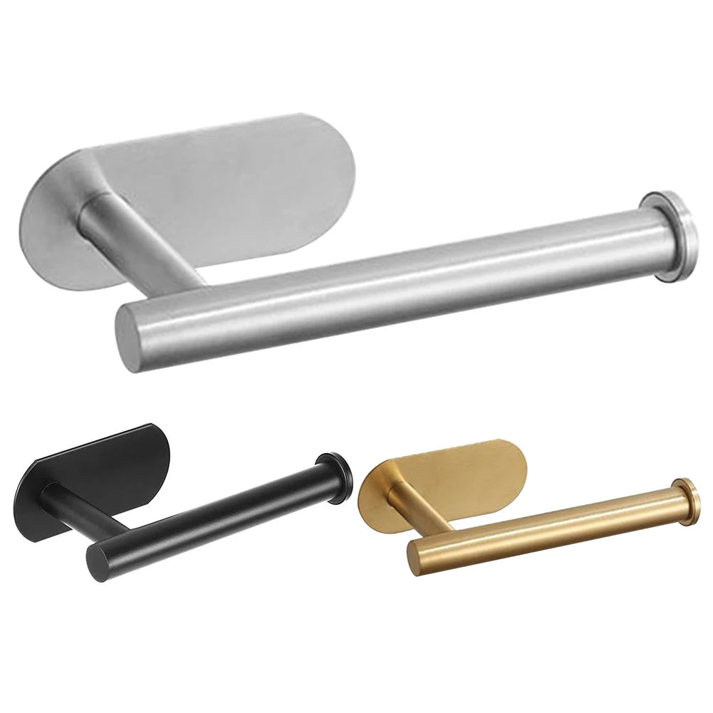 Self Adhesive Toilet Roll Paper Holder Wall Mount Bathroom Organizer Storage Stand No Punching Stainless Steel Towel Holder