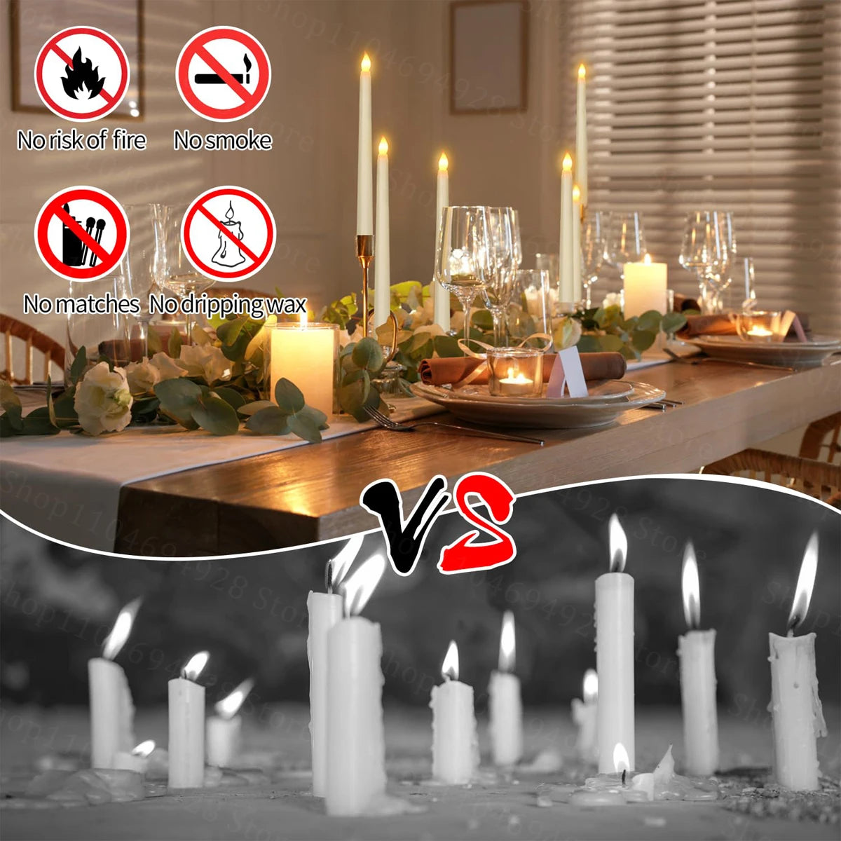 10-200PCS Flameless Taper Candles Wedding Flickering LED Candles Battery Operated Candles for Wedding Halloween Christmas Party