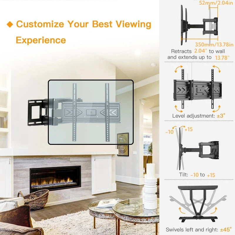Universal Adjustable TV Wall Mount Bracket for Most 26"-60" Flat/Curved TVs Full-motion tilt TV Stand VESA MAX 400x400mm 40kg