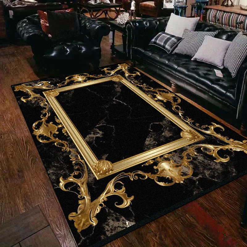 Black Gold Marble Carpet for Living Room Decorations Sofa Table Large Area Rugs Bedroom Luxury Long Floor Mat Anti-slip Doormat