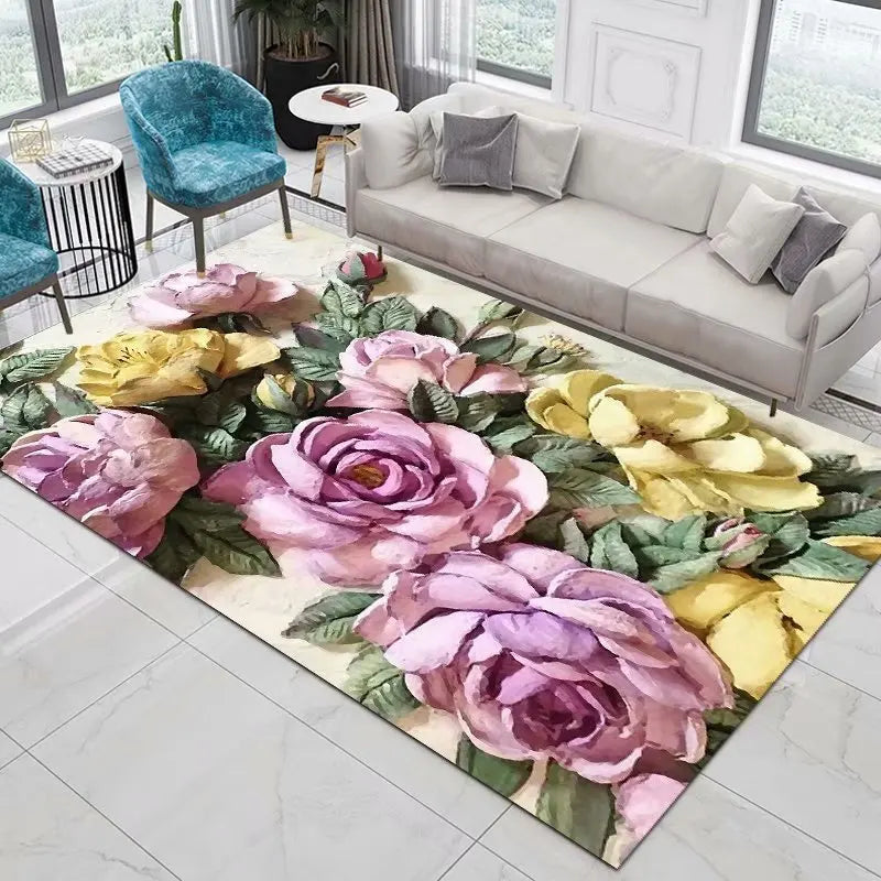Home Decor Entrance Door Mat Flower Rose Peony Pastoral 3D Printed Carpet Living Room Rugs Furry Mat Carpet Bedroom Decoration