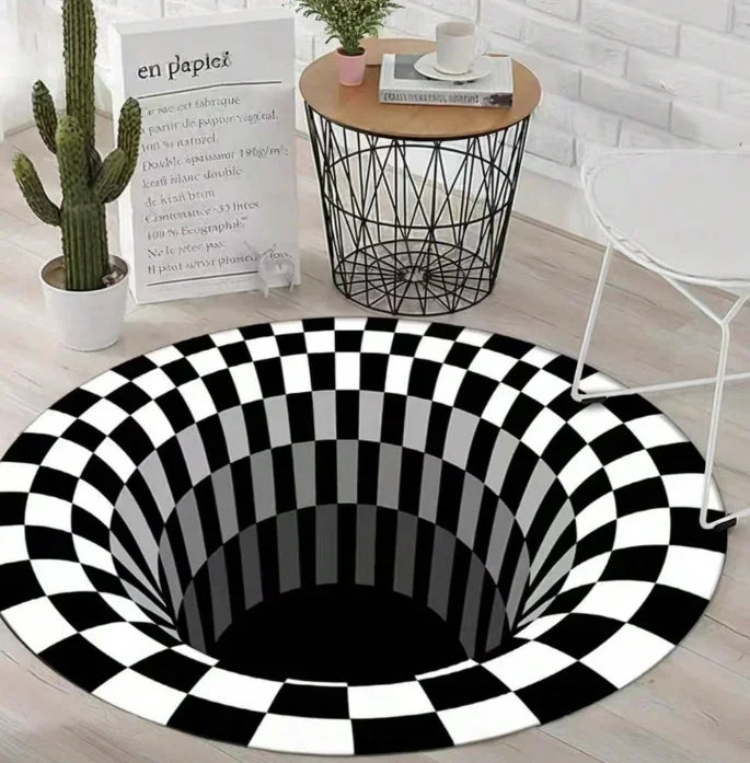 Round Carpet Mat New 3D Visual Illusion Spiral Rug Floor Mats for Bedroom Living Room Decoration Creative Rugs The Black Trap