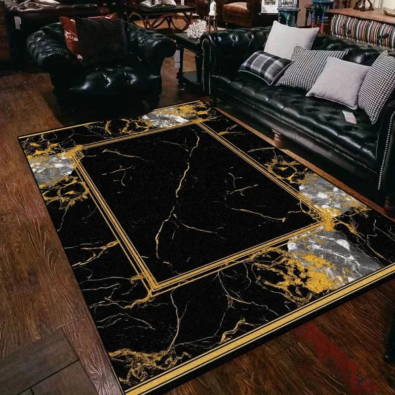 Black Gold Marble Carpet for Living Room Decorations Sofa Table Large Area Rugs Bedroom Luxury Long Floor Mat Anti-slip Doormat