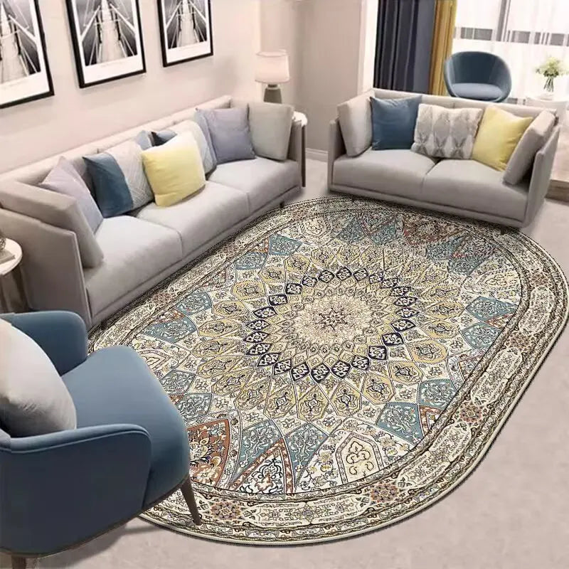Retro Ethnic Oval Carpets for Living Room Large Area Rugs Home Room Decor Hallway Boho Carpet Beside Bedroom Luxury Floor Mats