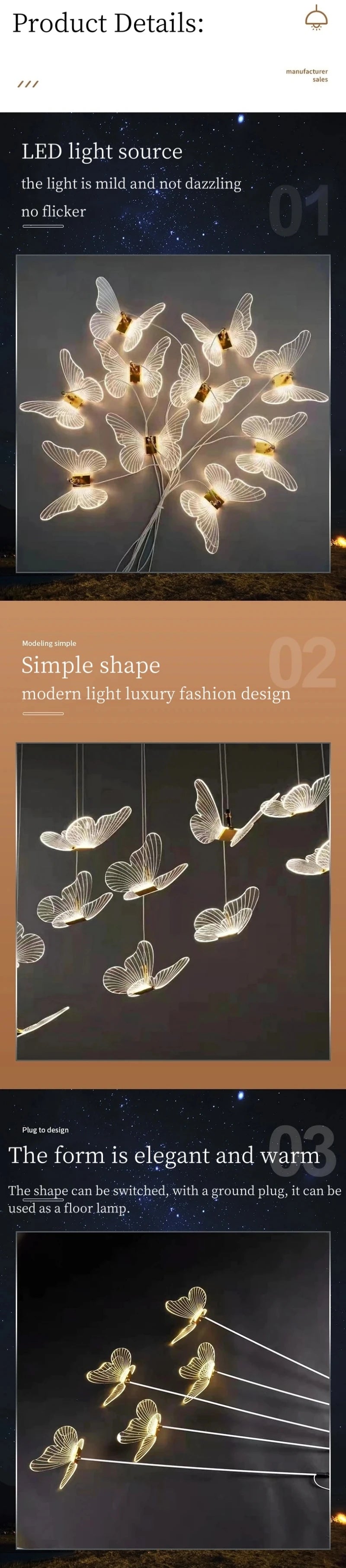 Modern Butterfly Pendant Lamp Landscape Atmosphere Lamps Indoor Butterfly Lights for Home Wedding Decoration LED String Light