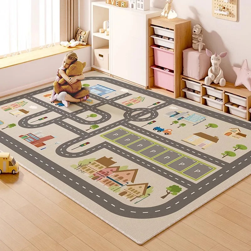 Children's Carpet Large Size Game Floor Mat Train Track Carpets Toy Car Road Rug Home Decoration Rugs for Living Room 장난감 방 깔개