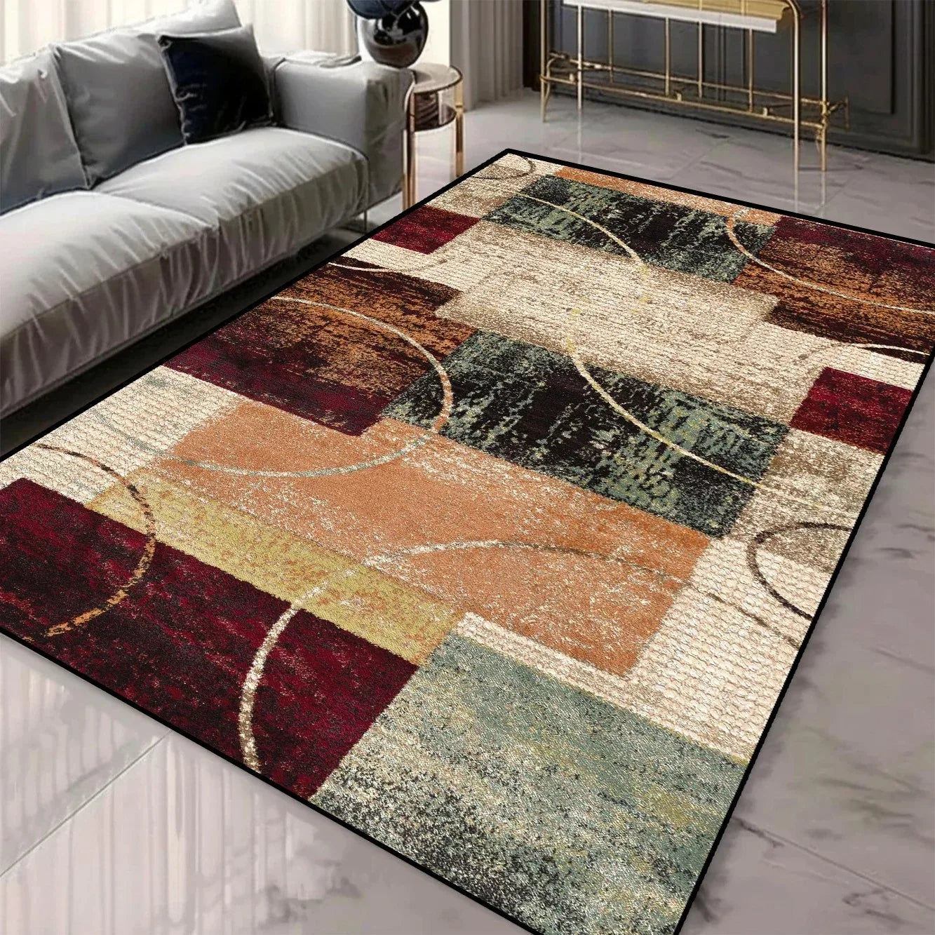 Geometric Pattern 3D Area Rugs for Living Room and bedroom decor Washable Carpets with Non-slip Backing European Inspired Mats