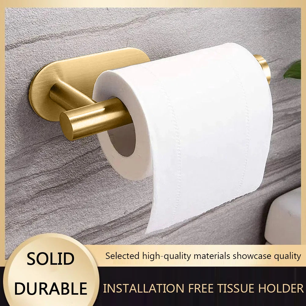 Self Adhesive Toilet Roll Paper Holder Wall Mount Bathroom Organizer Storage Stand No Punching Stainless Steel Towel Holder