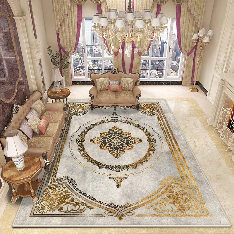 Luxury Decoration Large Rugs for Living Room Golden Stripe Antiskid Bedroom Soft Carpet Lounge Washable Plush Floor Mat Bedside