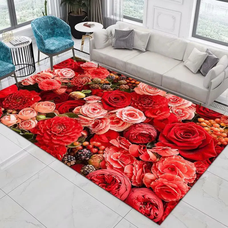 Home Decor Entrance Door Mat Flower Rose Peony Pastoral 3D Printed Carpet Living Room Rugs Furry Mat Carpet Bedroom Decoration