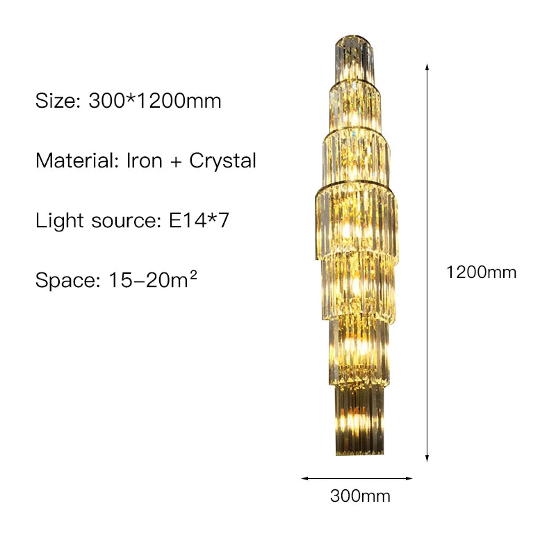 Modern Luxury Crystal Large Wall Lamps for Bedroom Bedside Loft TV Background Decor Wall Lights Villa Porch Corridor Aisle Lamps