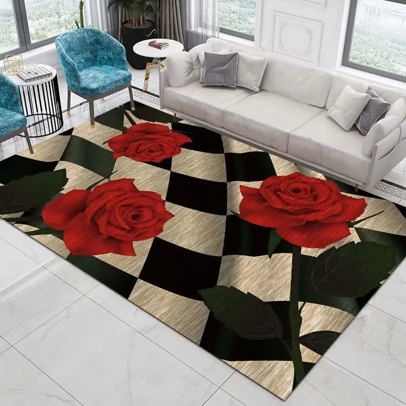 Home Decor Entrance Door Mat Flower Rose Peony Pastoral 3D Printed Carpet Living Room Rugs Furry Mat Carpet Bedroom Decoration