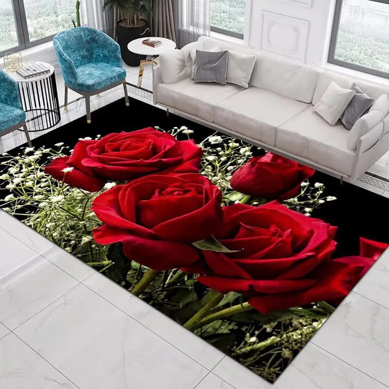 Home Decor Entrance Door Mat Flower Rose Peony Pastoral 3D Printed Carpet Living Room Rugs Furry Mat Carpet Bedroom Decoration