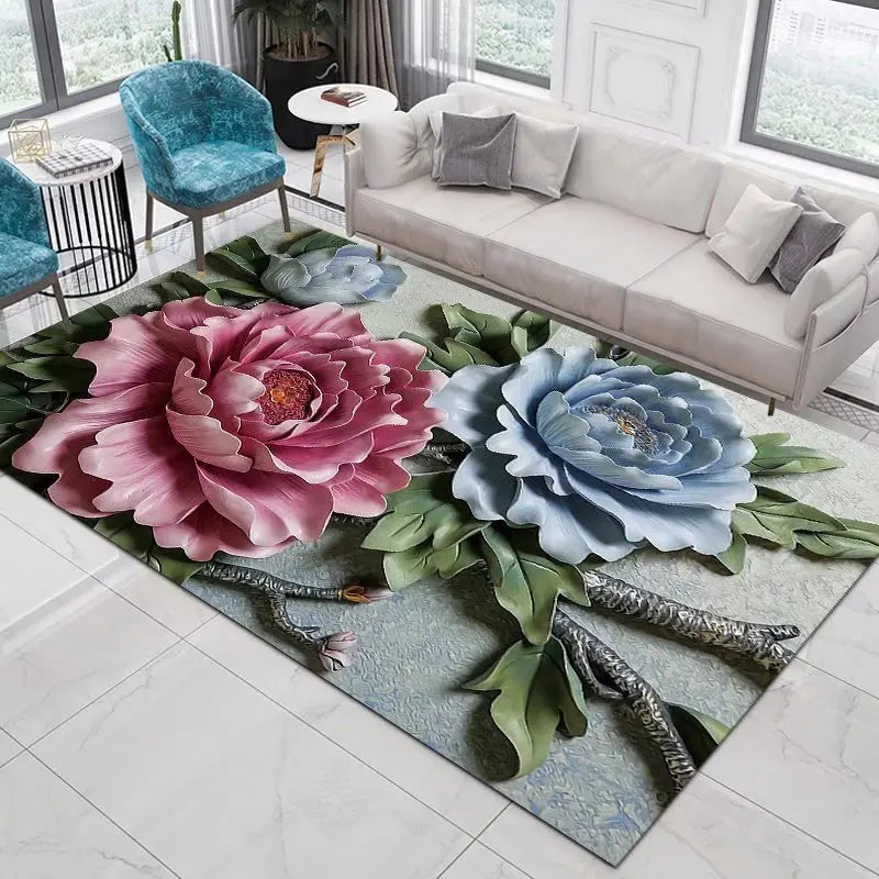 Home Decor Entrance Door Mat Flower Rose Peony Pastoral 3D Printed Carpet Living Room Rugs Furry Mat Carpet Bedroom Decoration