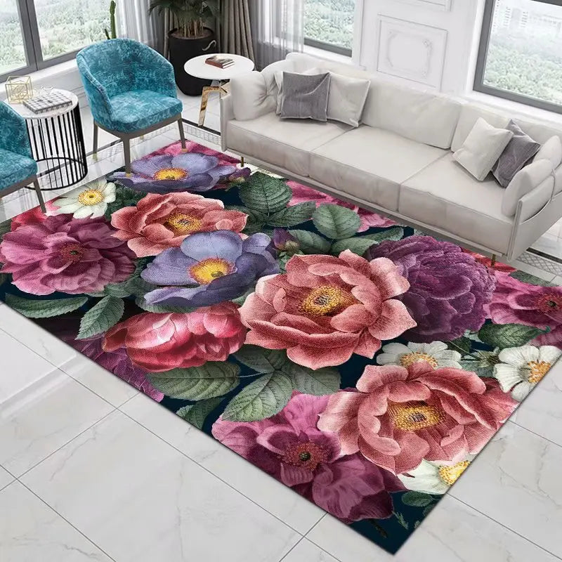 Home Decor Entrance Door Mat Flower Rose Peony Pastoral 3D Printed Carpet Living Room Rugs Furry Mat Carpet Bedroom Decoration