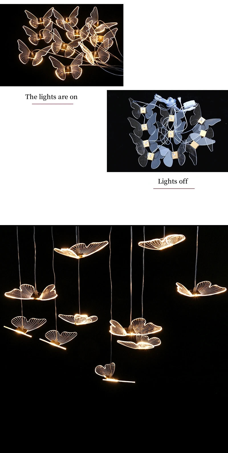 Modern Butterfly Pendant Lamp Landscape Atmosphere Lamps Indoor Butterfly Lights for Home Wedding Decoration LED String Light