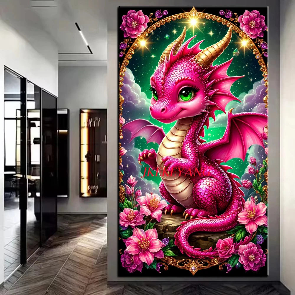 Fantastic Red Dragon and Flower Picture DIY Diamond Painting Cross Stitch Full Drills Diamond Mosaic New Collection Home Decor