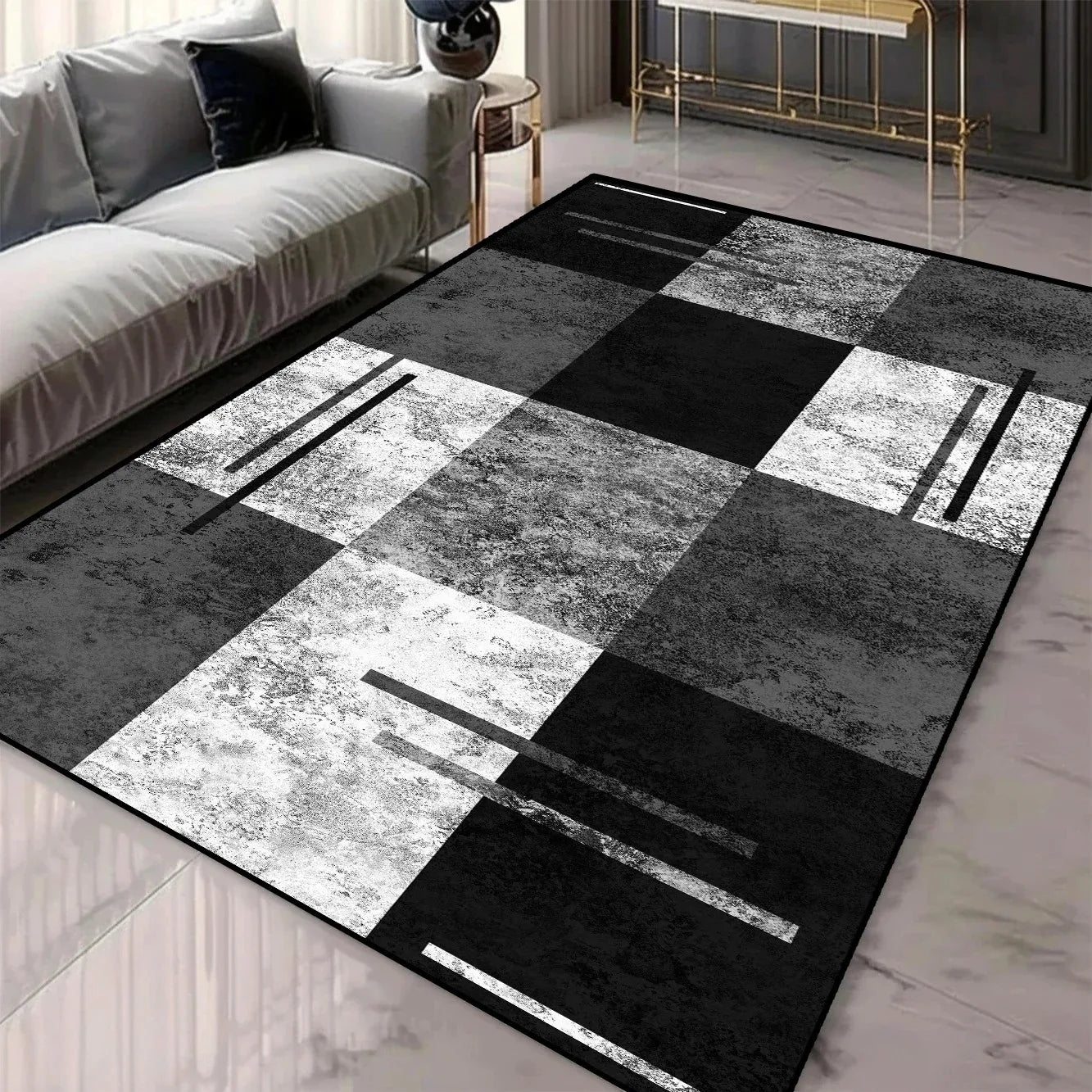 Geometric Pattern 3D Area Rugs for Living Room and bedroom decor Washable Carpets with Non-slip Backing European Inspired Mats