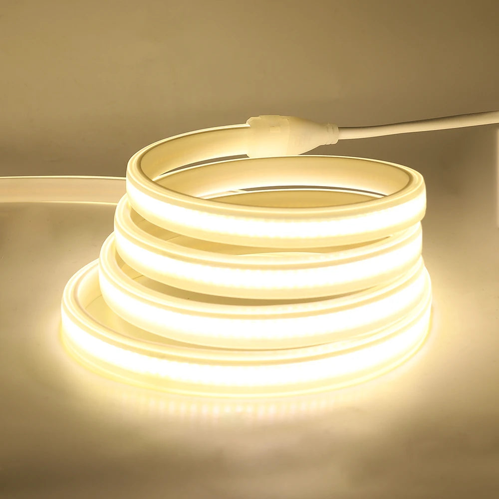 110V 220V COB LED Strip Light 288LEDs/m High Safety Waterproof Outdoor Garden Lamp RA90 Warm/ Natural/ Cold White for Home Decor