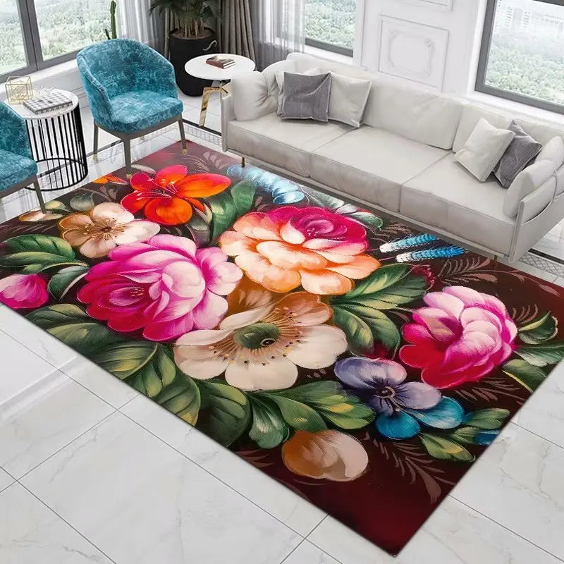 Home Decor Entrance Door Mat Flower Rose Peony Pastoral 3D Printed Carpet Living Room Rugs Furry Mat Carpet Bedroom Decoration