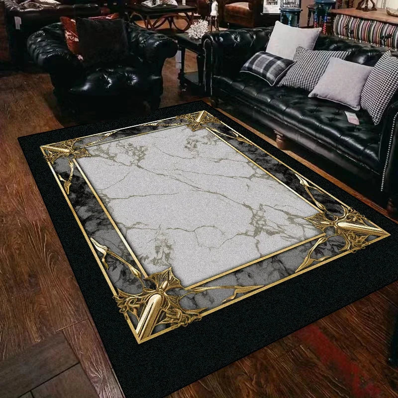 Black Gold Marble Carpet for Living Room Decorations Sofa Table Large Area Rugs Bedroom Luxury Long Floor Mat Anti-slip Doormat
