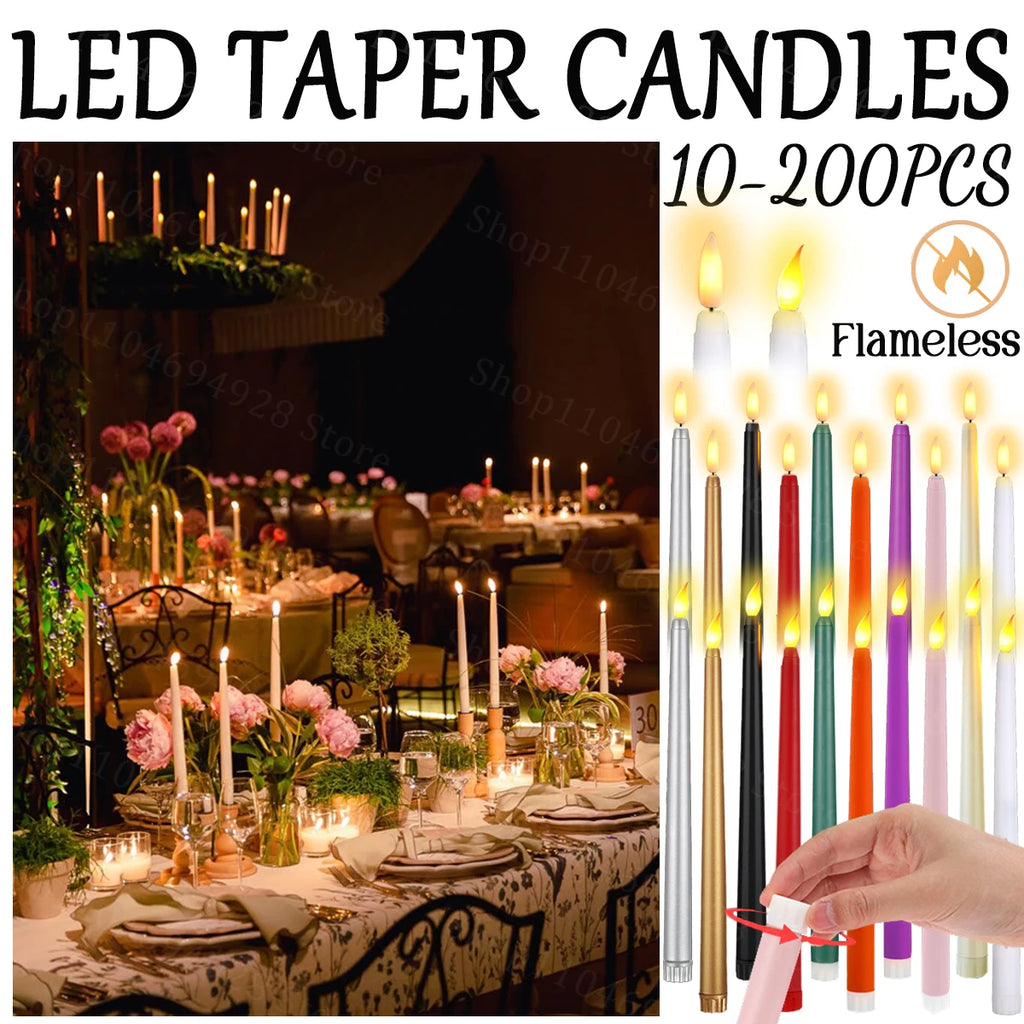 10-200PCS Flameless Taper Candles Wedding Flickering LED Candles Battery Operated Candles for Wedding Halloween Christmas Party