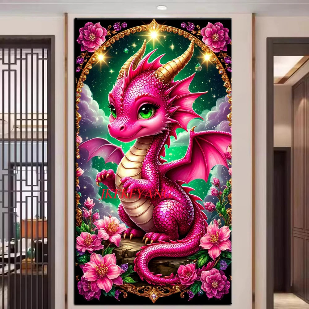 Fantastic Red Dragon and Flower Picture DIY Diamond Painting Cross Stitch Full Drills Diamond Mosaic New Collection Home Decor