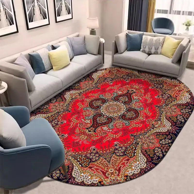 Retro Ethnic Oval Carpets for Living Room Large Area Rugs Home Room Decor Hallway Boho Carpet Beside Bedroom Luxury Floor Mats