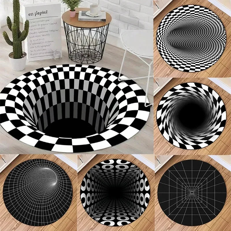 Round Carpet Mat New 3D Visual Illusion Spiral Rug Floor Mats for Bedroom Living Room Decoration Creative Rugs The Black Trap