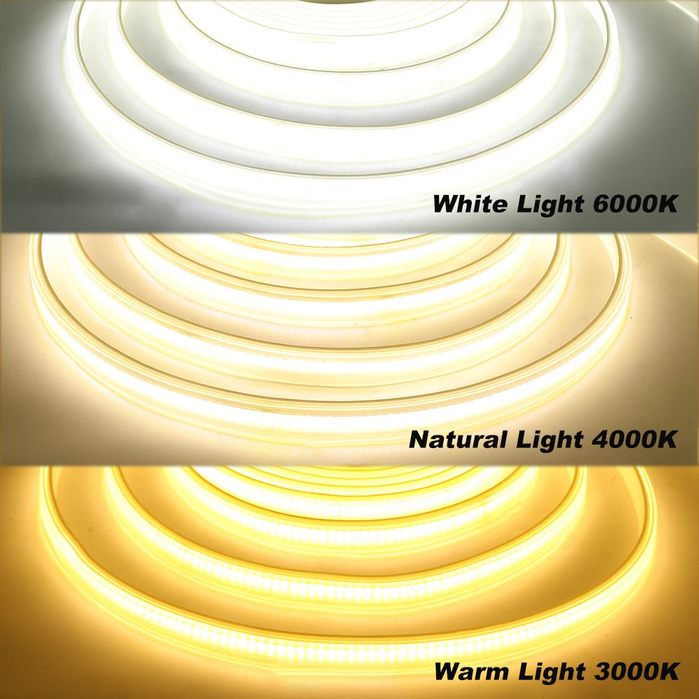 110V 220V COB LED Strip Light 288LEDs/m High Safety Waterproof Outdoor Garden Lamp RA90 Warm/ Natural/ Cold White for Home Decor