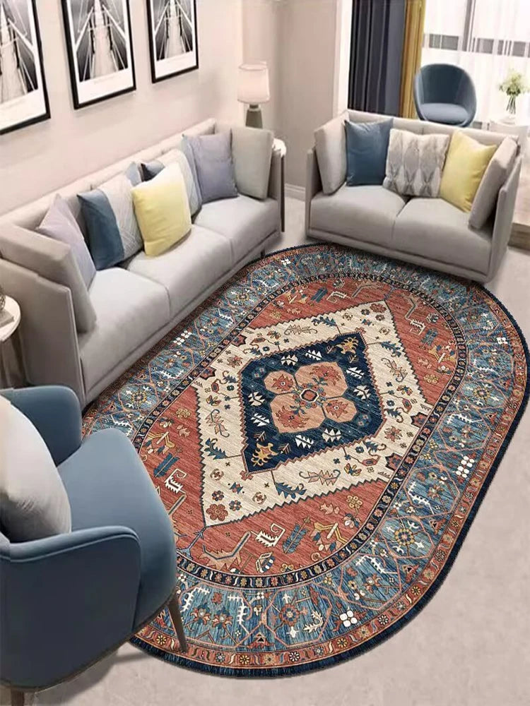 Retro Ethnic Oval Carpets for Living Room Large Area Rugs Home Room Decor Hallway Boho Carpet Beside Bedroom Luxury Floor Mats