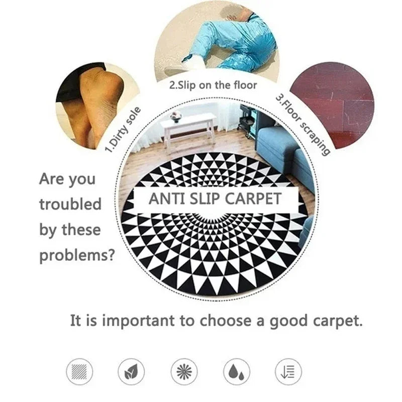 Round Carpet Mat New 3D Visual Illusion Spiral Rug Floor Mats for Bedroom Living Room Decoration Creative Rugs The Black Trap