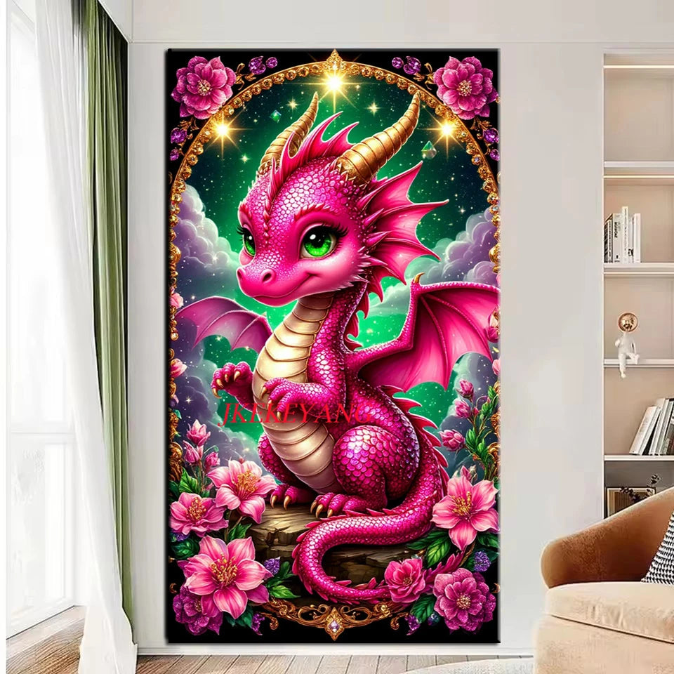 Fantastic Red Dragon and Flower Picture DIY Diamond Painting Cross Stitch Full Drills Diamond Mosaic New Collection Home Decor