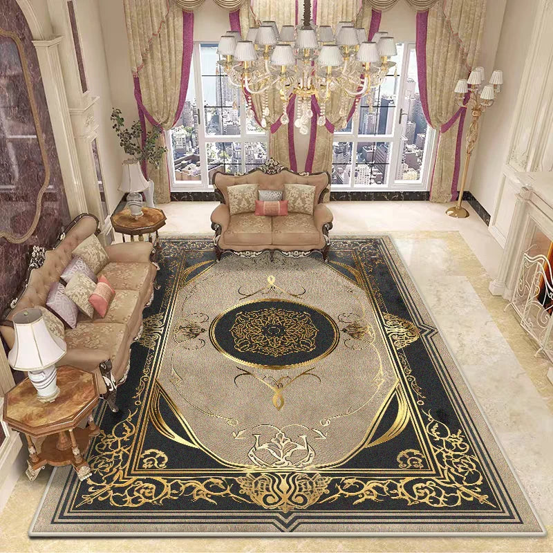 Luxury Decoration Large Rugs for Living Room Golden Stripe Antiskid Bedroom Soft Carpet Lounge Washable Plush Floor Mat Bedside