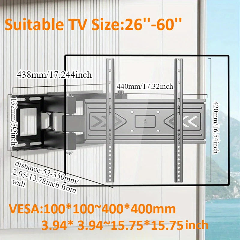 Universal Adjustable TV Wall Mount Bracket for Most 26"-60" Flat/Curved TVs Full-motion tilt TV Stand VESA MAX 400x400mm 40kg