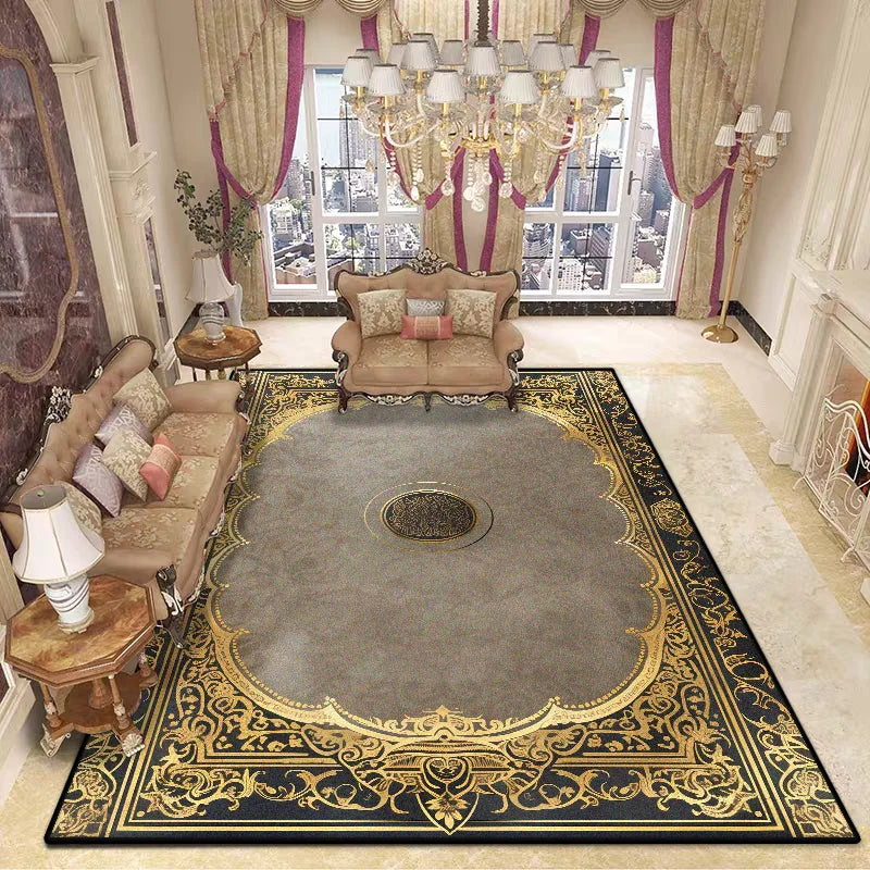 Luxury Decoration Large Rugs for Living Room Golden Stripe Antiskid Bedroom Soft Carpet Lounge Washable Plush Floor Mat Bedside