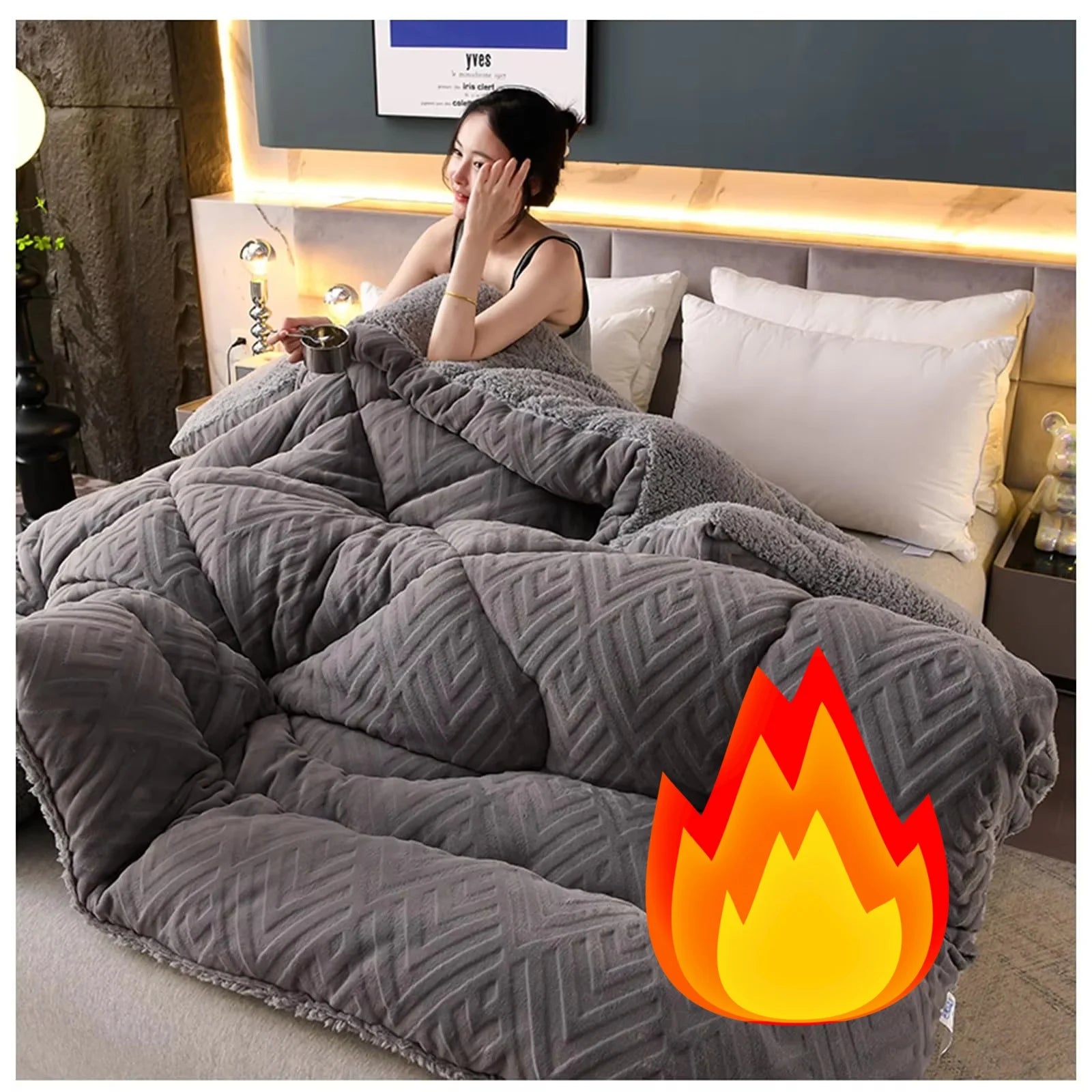 Winter Bedding Thick Quilt Blanket Thickened Warm Flannel Fleece Comforter for Cold Nights Set Bed Duvets Quilts the Blankets