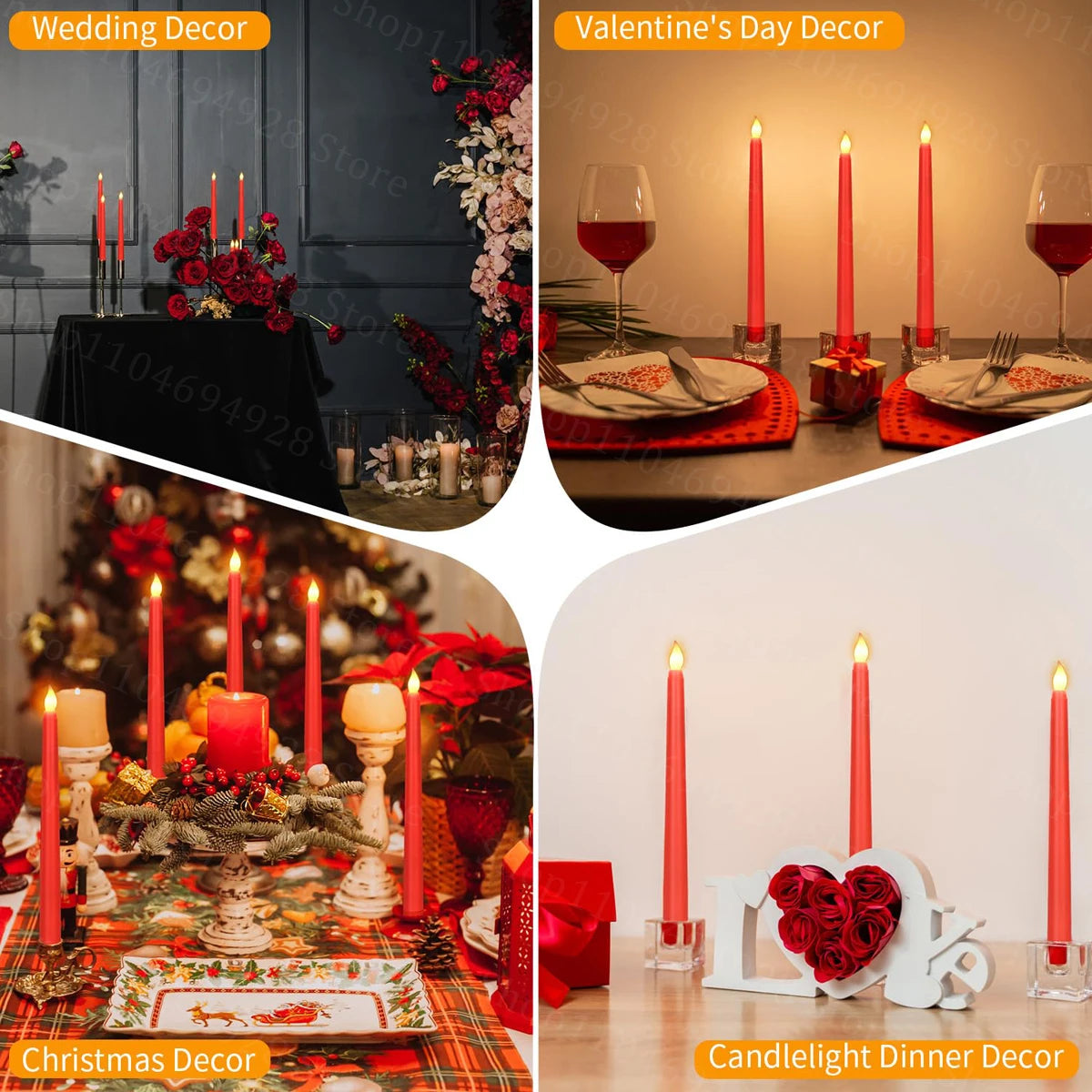 10-200PCS Flameless Taper Candles Wedding Flickering LED Candles Battery Operated Candles for Wedding Halloween Christmas Party