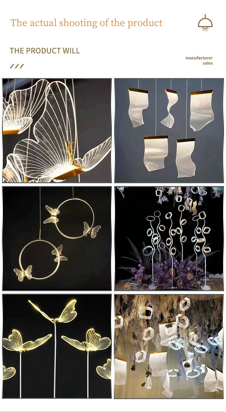 Modern Butterfly Pendant Lamp Landscape Atmosphere Lamps Indoor Butterfly Lights for Home Wedding Decoration LED String Light