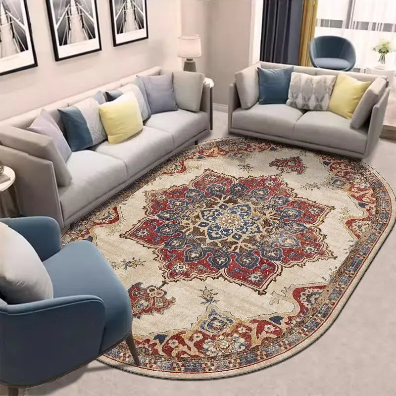 Retro Ethnic Oval Carpets for Living Room Large Area Rugs Home Room Decor Hallway Boho Carpet Beside Bedroom Luxury Floor Mats